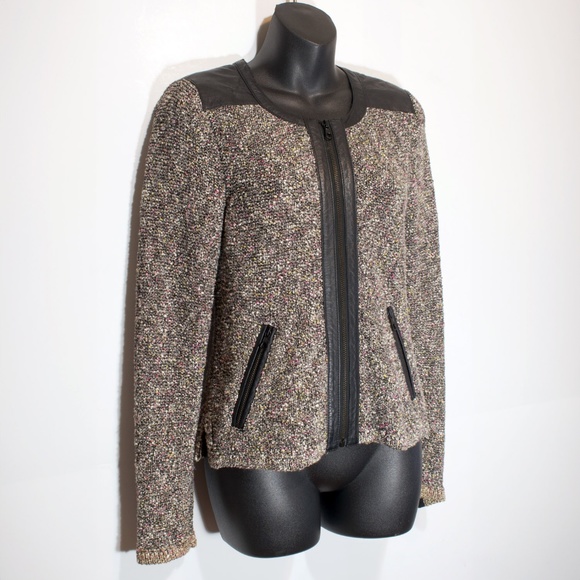 Rag & Bone “Lory” Leather & Tweed Sweater Jacket - Picture 2 of 7